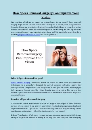 How Specs Removal Surgery Can Improve Your Vision