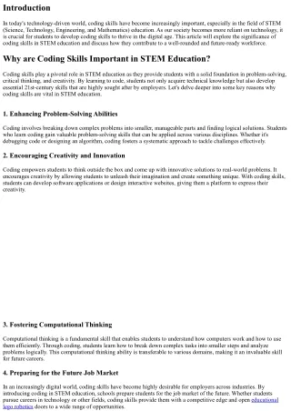 The Importance of Coding Skills in STEM Education