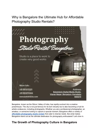 Why Bangalore is the Ultimate Hub for Affordable Photography Studio Rentals