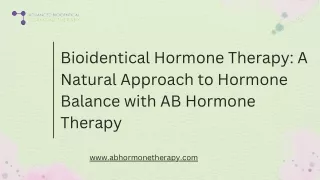 Bioidentical Hormone Therapy A Natural Approach to Hormone Balance with AB Hormone Therapy