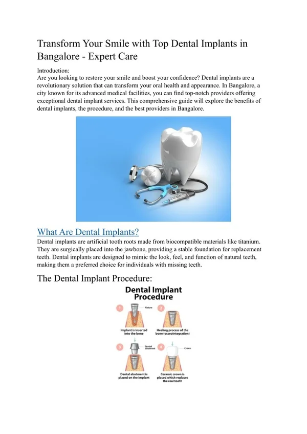 Get a Dazzling Smile with Dental Implants in Bangalore