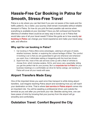 Hassle-Free Car Booking in Patna for Smooth, Stress-Free Travel