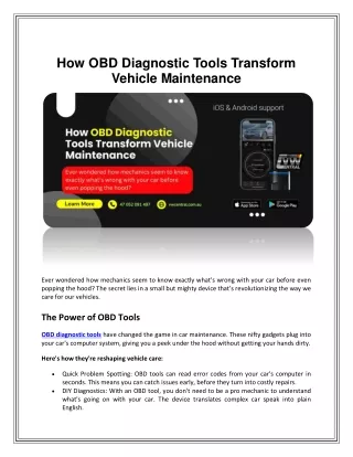 How OBD Diagnostic Tools Transform Vehicle Maintenance