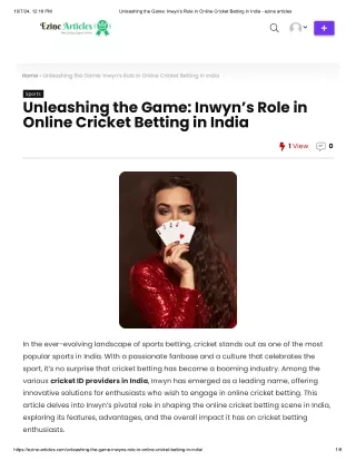 Unleashing the Game_ Inwyn’s Role in On...cket Betting in India - ezine articles
