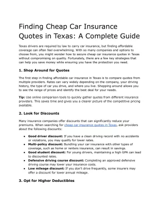 Finding Cheap Car Insurance Quotes in Texas_ A Complete Guide