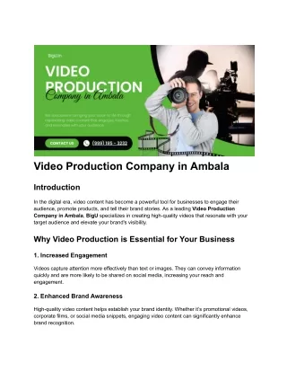 Best Video Production Company in Ambala - Captivating Visual Storytelling