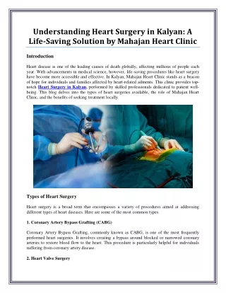 Heart Surgery in Kalyan: Expert Care at Mahajan Heart Clinic