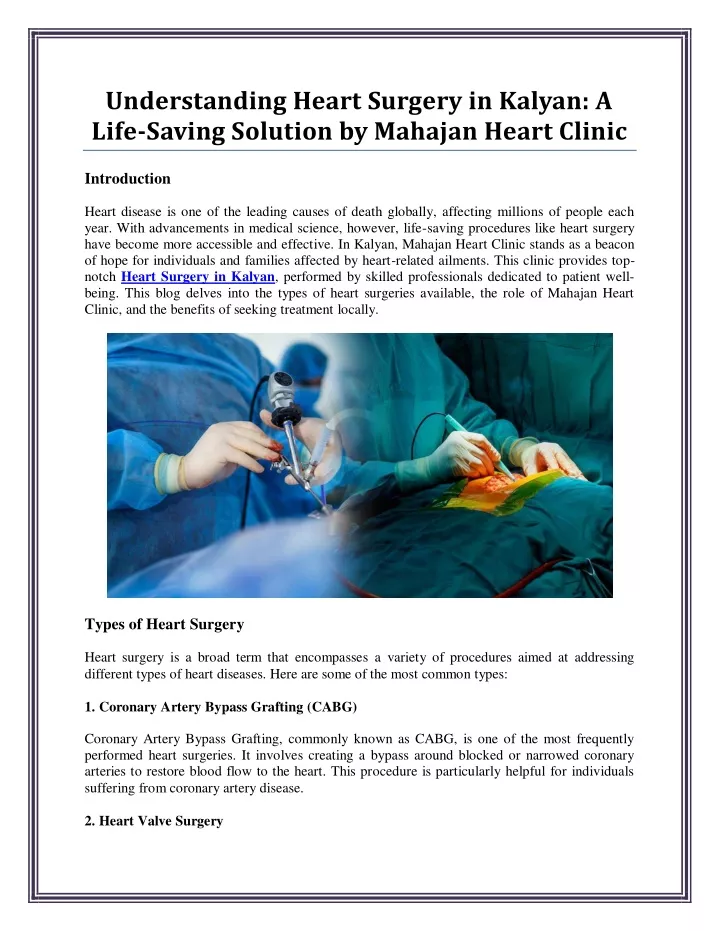 understanding heart surgery in kalyan a life