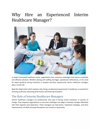 Why Hire an Experienced Interim Healthcare Manager- MYLOCOACHING