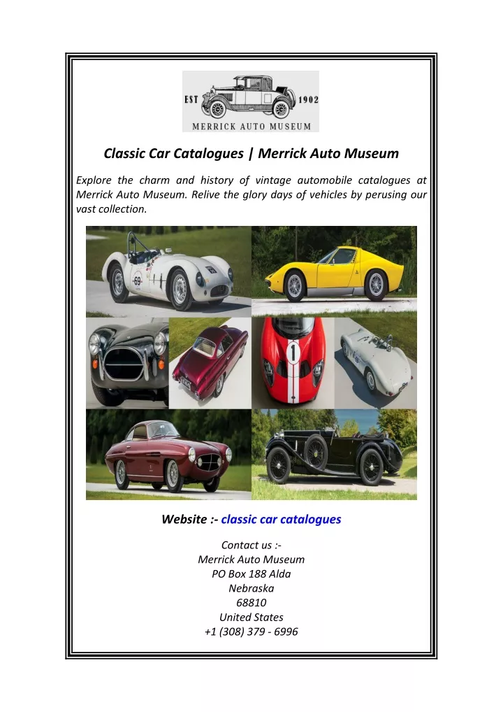 classic car catalogues merrick auto museum