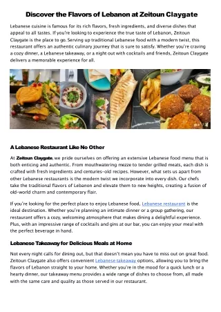 Discover the Flavors of Lebanon at Zeitoun Claygate