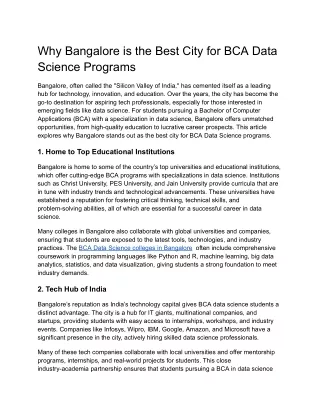 Why Bangalore is the Best City for BCA Data Science Programs