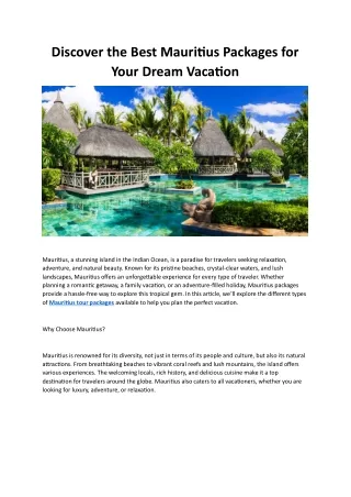 Discover the Best Mauritius Packages for Your Dream Vacation