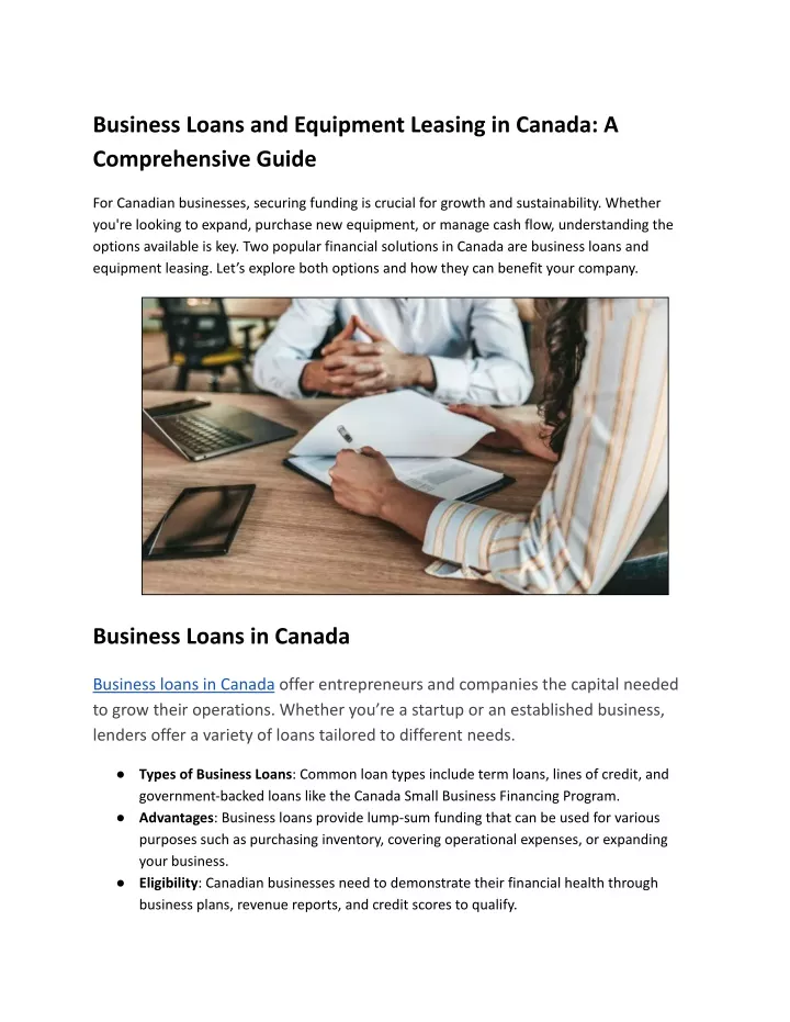 business loans and equipment leasing in canada