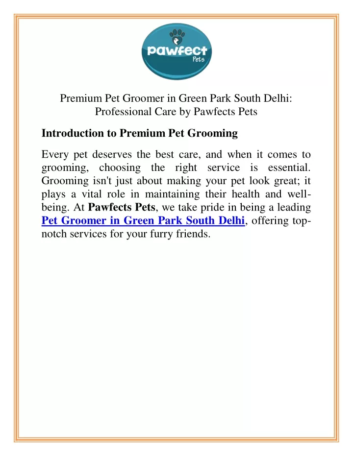 premium pet groomer in green park south delhi