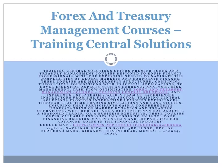 forex and treasury management courses training central solutions