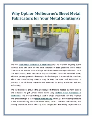 Why Opt for Melbournes Sheet Metal Fabricators for Your Metal Solutions