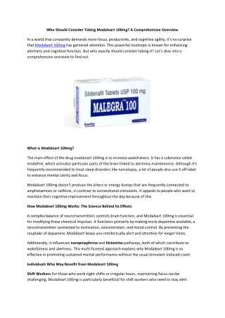 who should consider taking modaleart 100mg