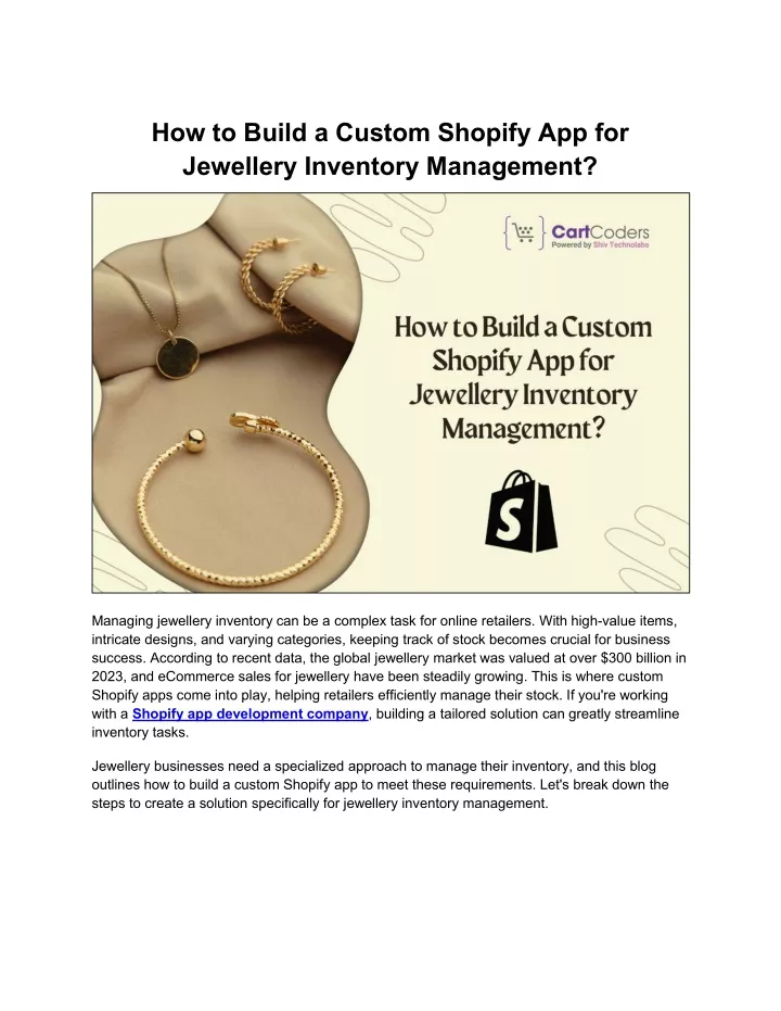 how to build a custom shopify app for jewellery