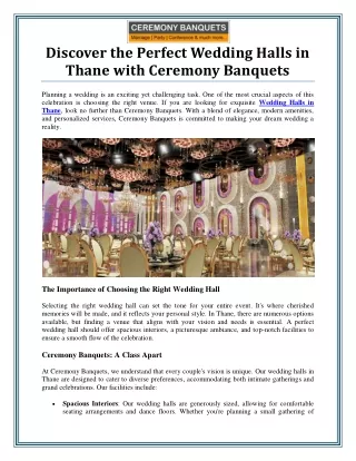 Exquisite Wedding Halls in Thane for Your Dream Celebration