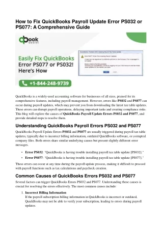 Resolve QuickBooks Payroll Errors PS032 & PS077 Fast