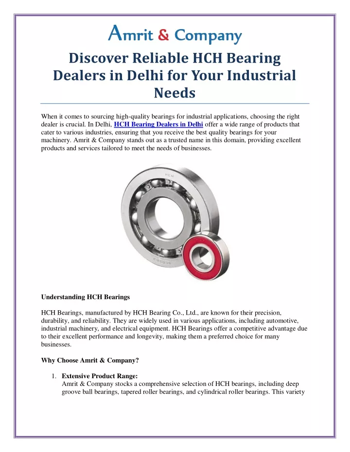 discover reliable hch bearing dealers in delhi