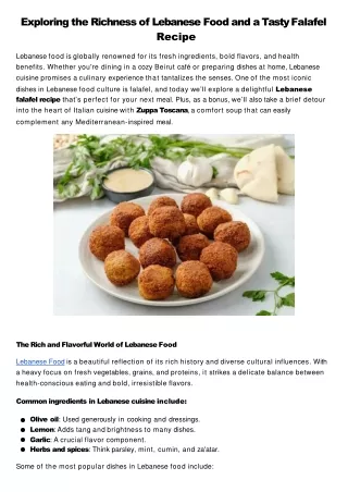 Exploring the Richness of Lebanese Food and a Tasty Falafel Recipe