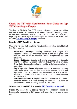 Crack the TET with Confidence Your Guide to Top TET Coaching in Kanpur