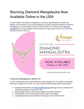 Stunning Diamond Mangalsutra Now Available Online in the USA