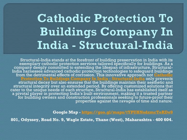 cathodic protection to buildings company in india structural india