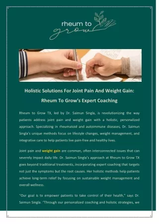 Holistic Solutions For Joint Pain And Weight Gain Rheum To Grow’s Expert Coaching