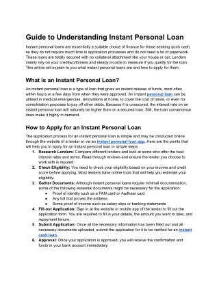 Guide to Understanding Instant Personal Loan