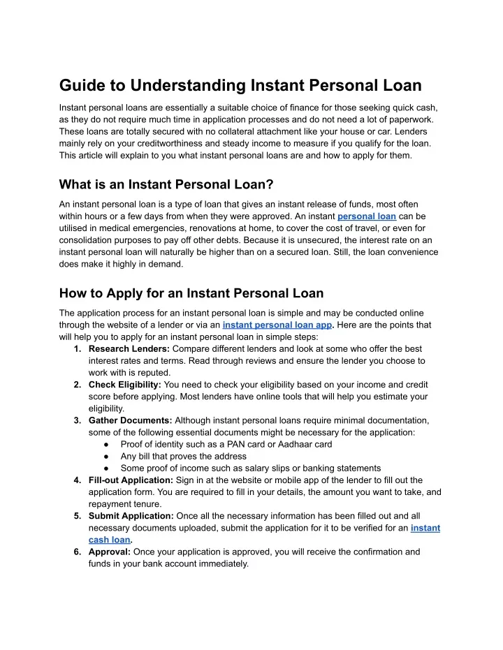 guide to understanding instant personal loan