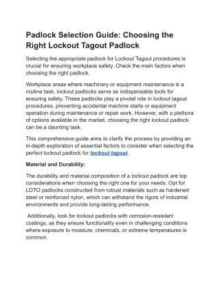 Padlock Selection Guide: Choosing the Right Lockout Tagout Padlock