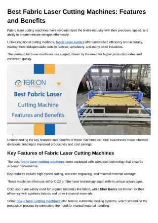 Best Fabric Laser Cutting Machines Features and Benefits