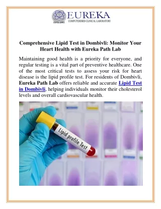 Comprehensive Lipid Test in Dombivli Monitor Your Heart Health with Eureka Path Lab