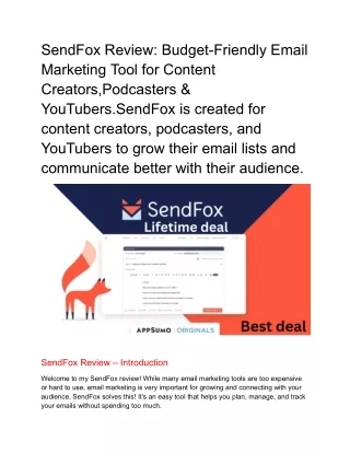 SendFox Review: Budget-Friendly Email Marketing Tool for Content Creators,Podcas