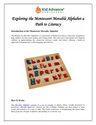 Exploring the Montessori Movable Alphabet a Path to Literacy