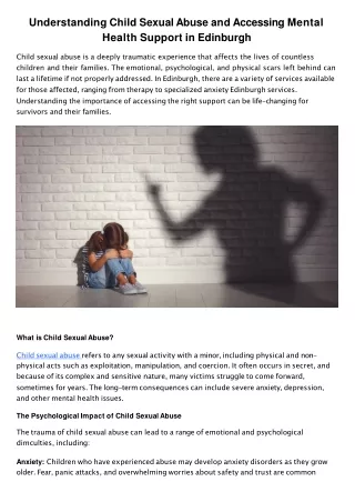 Understanding Child Sexual Abuse and Accessing Mental Health Support in Edinburgh