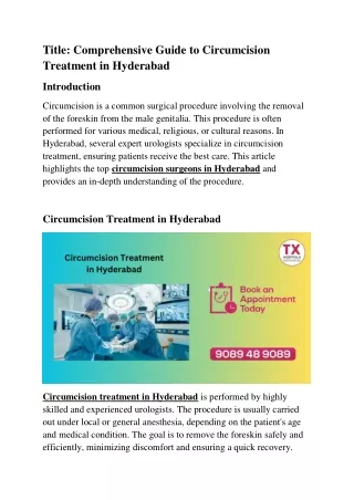 circumcision treatment in hyderabad -TX Hospitals