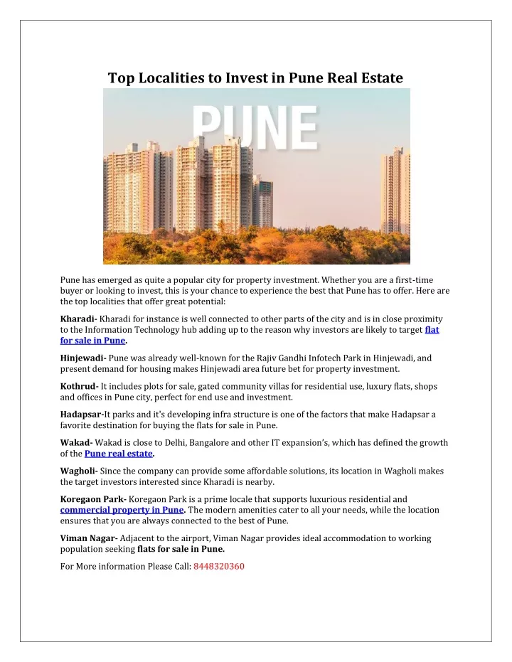 top localities to invest in pune real estate