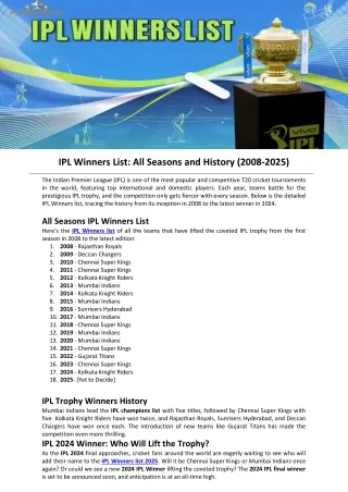 ipl winners list all seasons and history 2008 2025