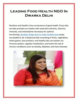 Leading Food Health NGO In Dwarka Delhi