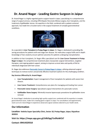 Dr. Anand Nagar: Renowned Gastro Surgeon in Jaipur Specializing in HPB Surgery,