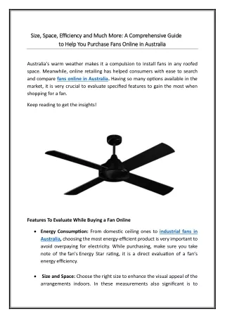 Size, Space, Efficiency and Much More A Comprehensive Guide to Help You Purchase Fans Online in Australia 08-10-2024