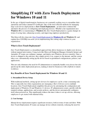 Simplifying IT with Zero Touch Deployment for Windows 10 and 11