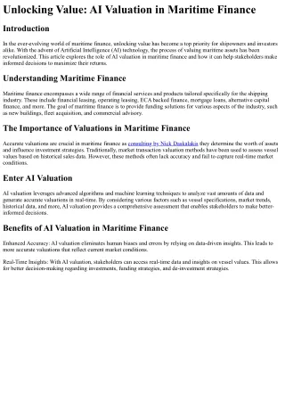 Unlocking Value AI Valuation in Maritime Finance