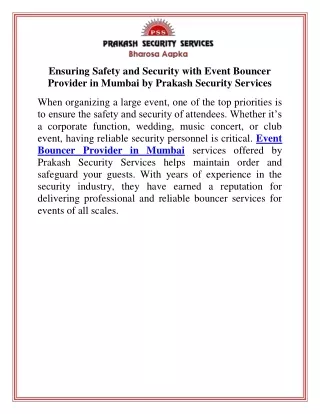 Ensuring Safety and Security with Event Bouncer Provider in Mumbai