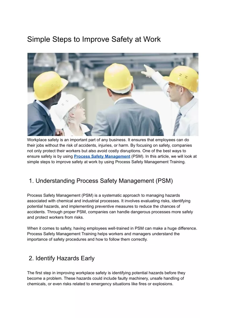 simple steps to improve safety at work