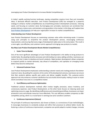 leveraging lean product development to increase